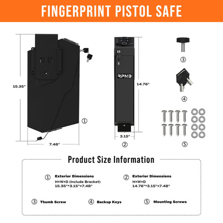 RPNB Mounted Gun Safe with Auto Open Lid Biometric Fingerprint Lock, California DOJ Certified Handgun Safe RPNB