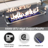 ALAULM Aluminum Patio Furniture Set with Propane Fire Pit Table 5-seat Metal Outdoor Furniture w/Fire Pit Patio Sectional Sofas w/5.3" Cushions for Patio, Backyard, Poolside-Dark Blue ALAULM