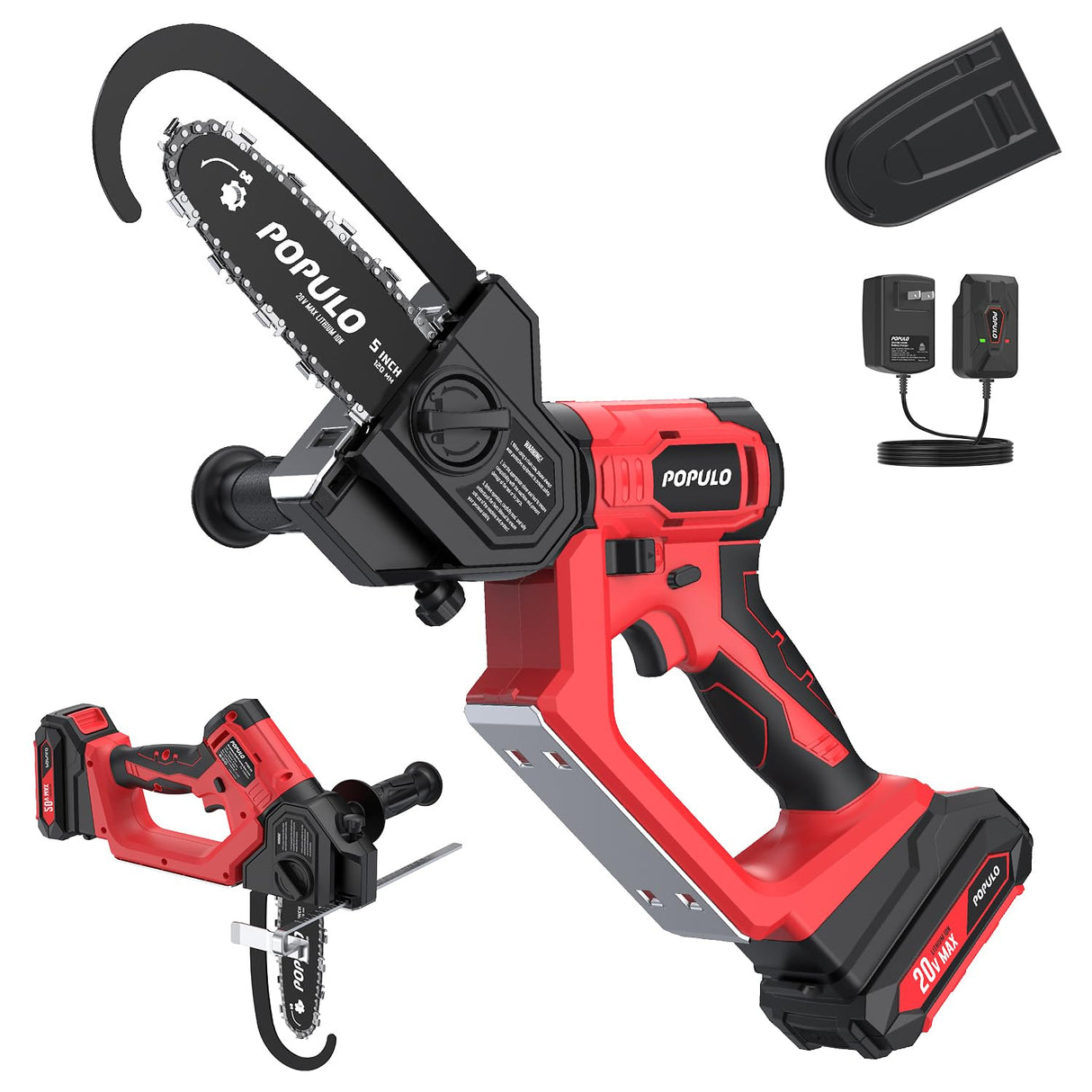POPULO Brushless Multi-Purpose Saw - 20V 5" ChainSaw, Perfect for Woodworking Enthusiasts | Includes Fence, Riving Knife, and Quick-Tightening Chain populo