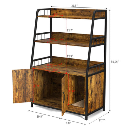 Easycom Cat Litter Box Enclosure Furniture - Large Hidden Litter Box Furniture with Shelf Storage, Wooden Cat House with Cat Scratching Pad, Large Double Door Design, Fit Most of Litter Box - WoodArtSupply