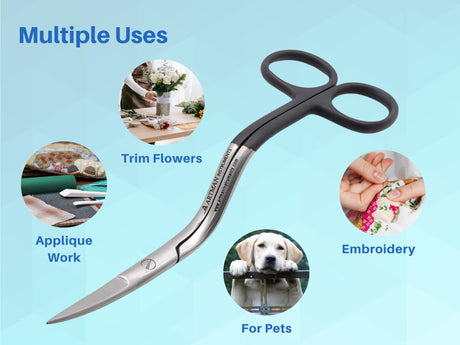 ARTMAN INSTRUMENTS Bent Handle Curved Embroidery Scissors - 6 Inch Curved Applique Scissors for Machine Embroidery, Fabric Stitches, and Crafting - Premium Stainless Steel with Precision Blades Artman Instruments