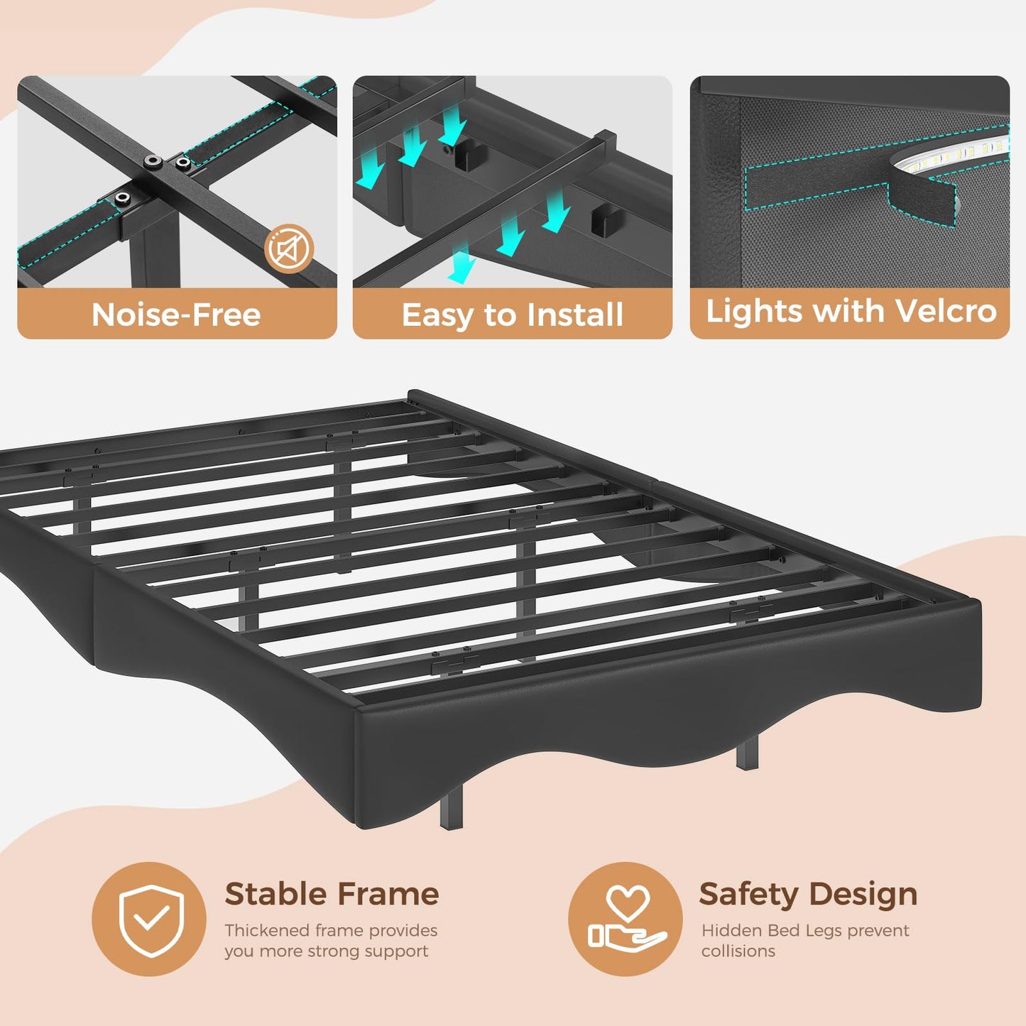 AOGLLATI Twin Floating Bed Frame with Built-in Charging Station & RGB LED Lights - Black - WoodArtSupply