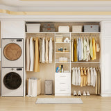 Sokiche Closet System with Drawers, 5FT-8FT Closet Organizer System with Shelves & Adjustable Hanging Rods, 96" Walk in Closet System Storage Wood, White Sokiche