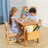 KRAND Kids Solid Wood Table and 2 Chair Set with Storage Desk and Chair Set for Children Toddler Activity Table (Solid Wood/Natural) KRAND