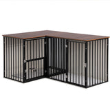 FKLUG Dog Crate Furniture for 2 Dogs, Corner Heavy Duty Double Dog Kennel Furniture with Divider, Indoor Wooden Dogs Crate Large Breed (Black) FKLUG