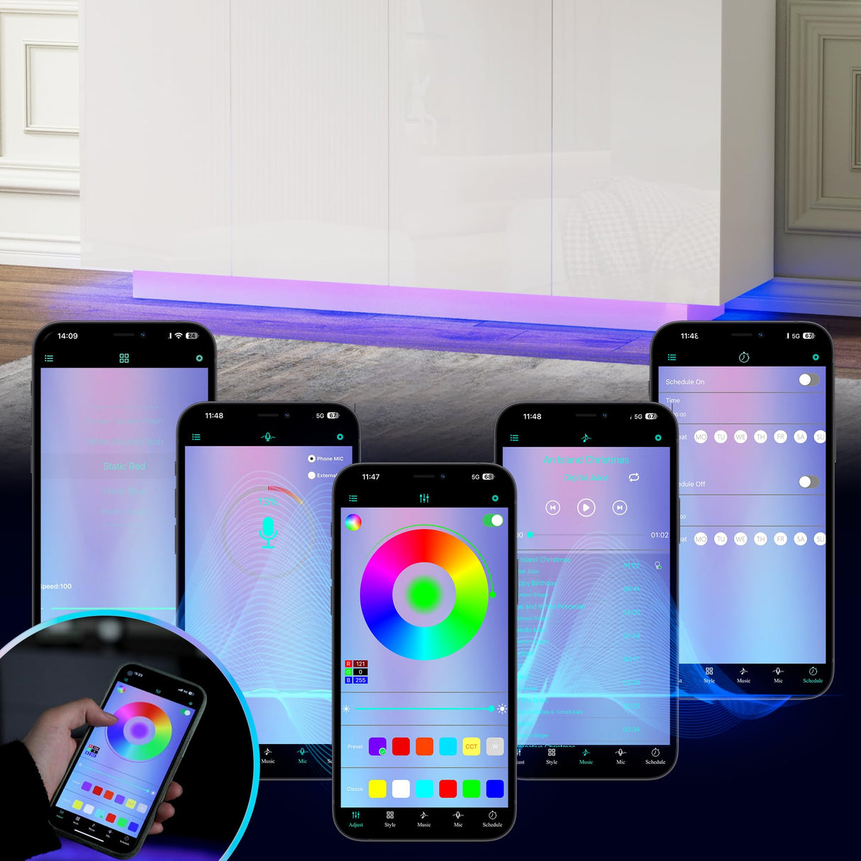 Anbuy White Buffet Cabinet with Lights 57.87'' Sideboard with Storage Coffee Bar with Charging Station Kitchen LED Buffet Cabinet with Doors for Bedroom, Living Room (White) Anbuy