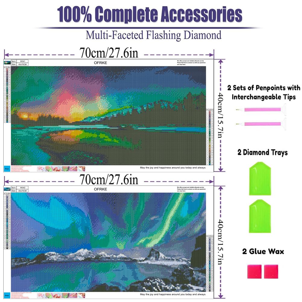 2 Pack Diamond Painting Kits，Large 5D DIY Aurora Diamond Painting Kits for Adults，DIY Full Drill Crystal Rhinestone Arts and Crafts，Lake Gem Art Painting with Diamond for Home Wall Decor (28X16inch) OFRKE