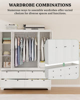 PLANNTONNEO Large White Wardrobe Closet with Drawers, Modular Closet System with Doors and Hanging Rods, Tall Large Armoire Ample Storage, Big Bedroom Armoires (4 Doors+4 Drawers) PLANNTONNEO