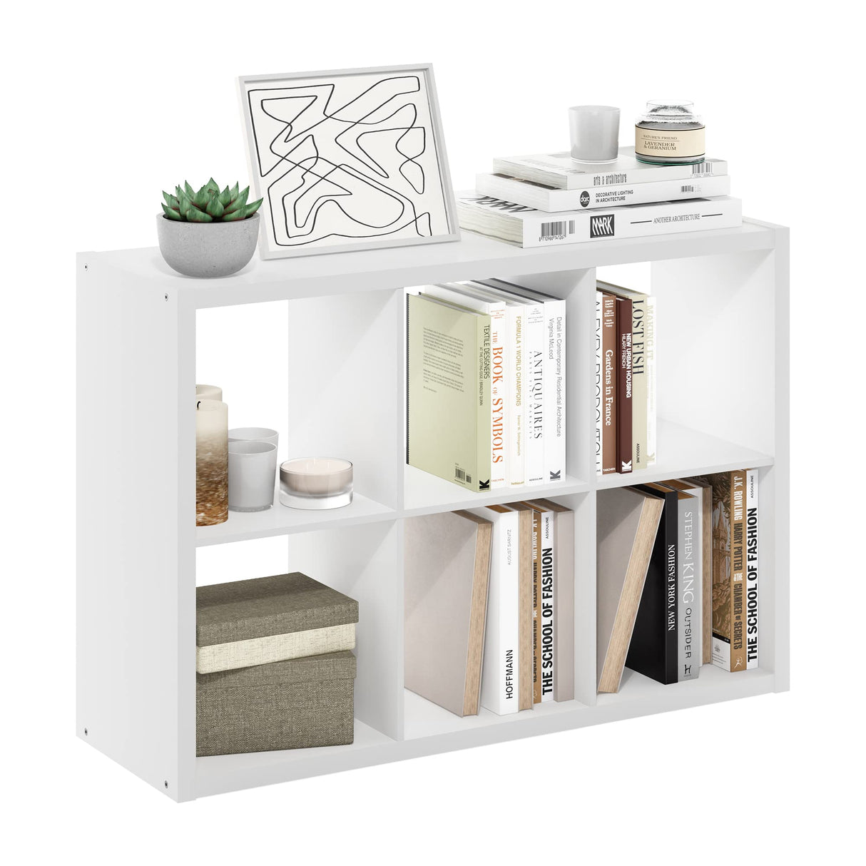 Furinno Cubicle Open Back Decorative Cube Storage Organizer, 6-Cube, White Furinno