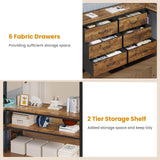 ADORNEVE Loft Bed Full Size with U-Shaped Desk, 6 Storage Drawers, Power Outlet, LED Metal Loft Bed with 2 Storage Shelves, Bed with Safety Guardrail & Ladders, No Box Spring Needed, Rustic Brown ADORNEVE