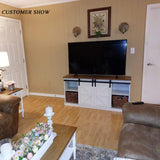 ZPK Farmhouse TV Stand for 65 Inch TV, Modern Television Stands Mid Century Media Entertainment Center with Sliding Barn Doors and Storage Cabinets, Console Table for Living Room, Bedroom (White) ZPK