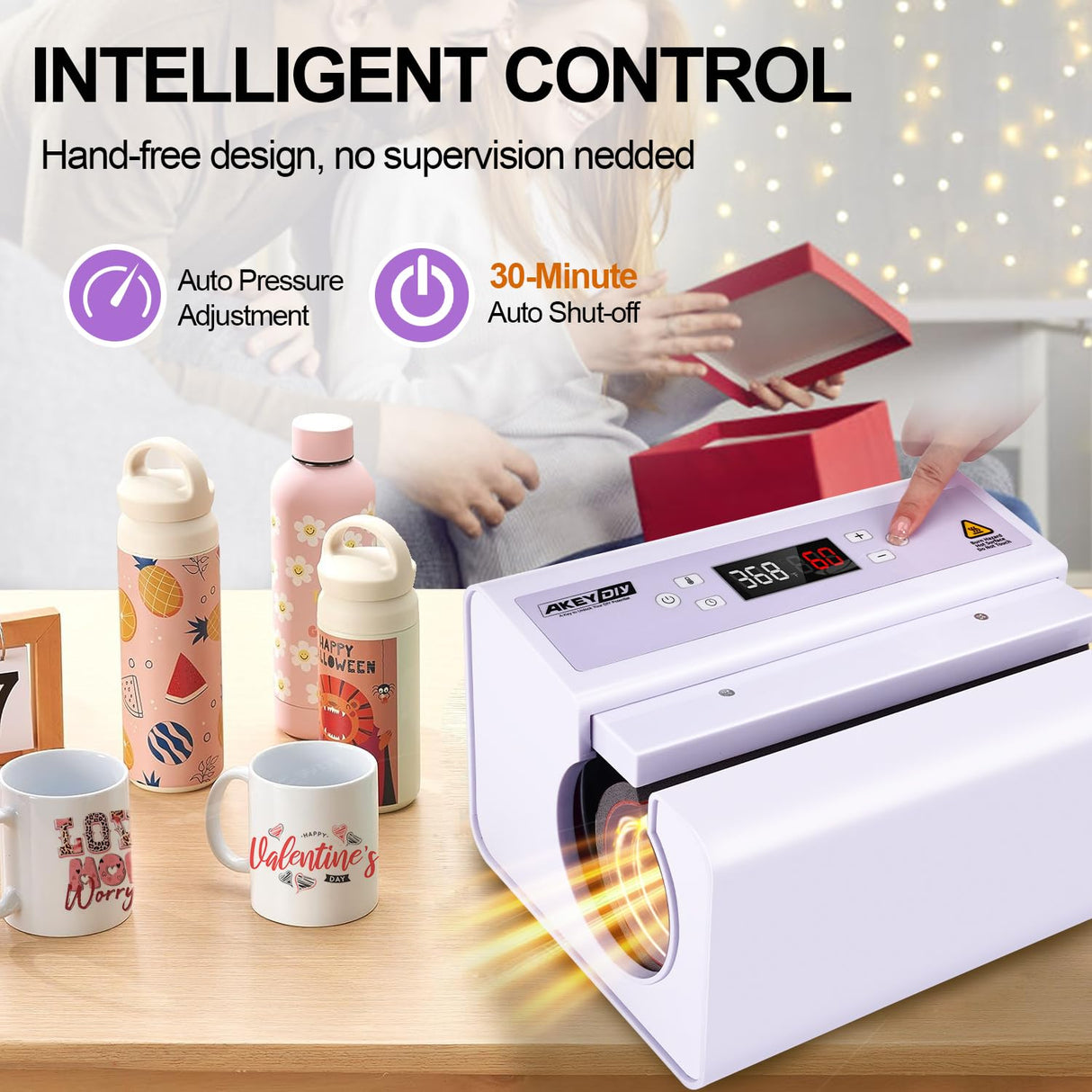 AKEYDIY Auto Tumbler Heat Press Machine, 30 OZ Tumbler Mug Heat Press Touch Screen, with Temp and Time Setting, Fast & Even Heating for 11-30oz Sublimation Tumblers, Mug, Cup (Purple Auto Mug Press) AKEYDIY