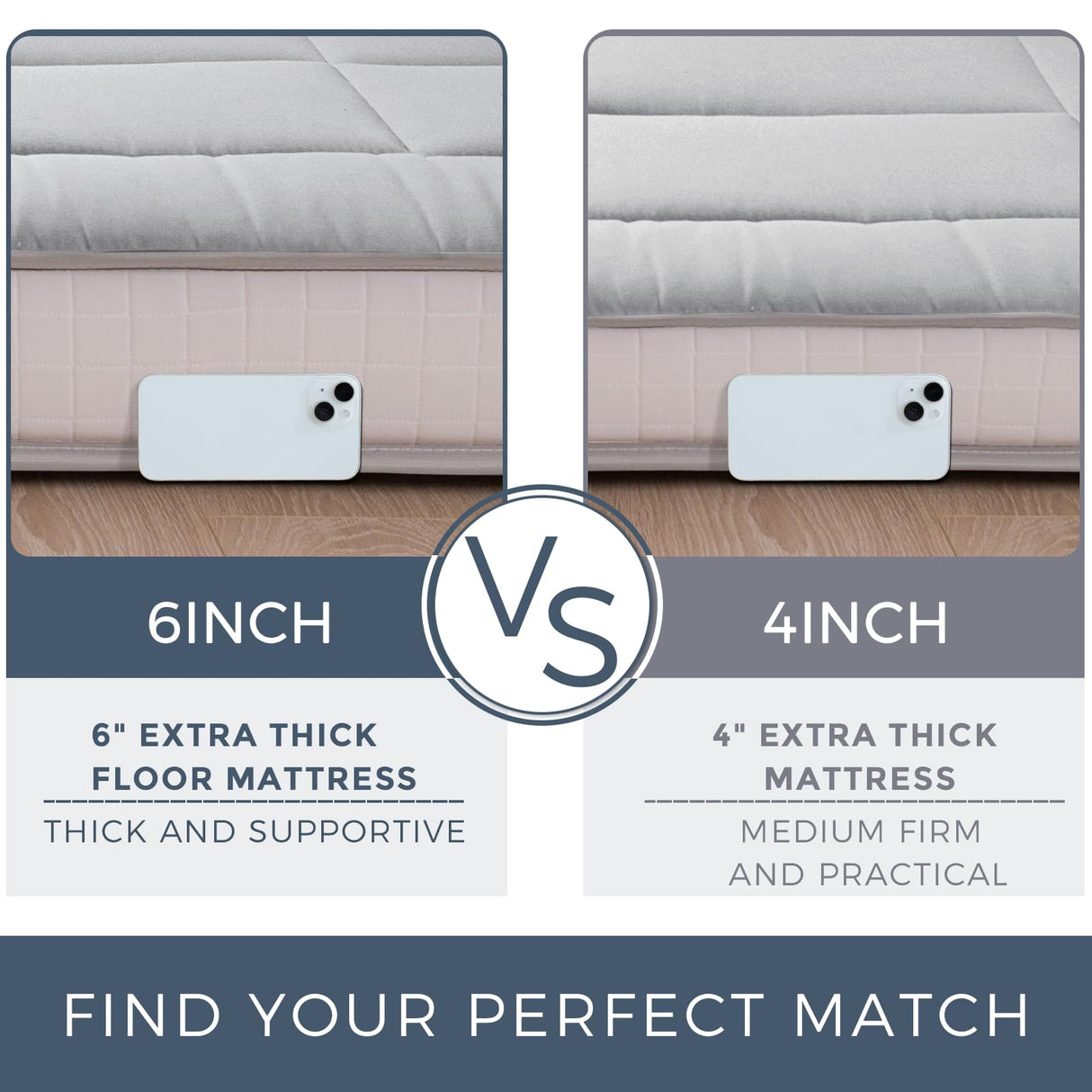 MAXYOYO Brand 6" Full Mattress, Grey, Medium, Floor Futon Mattress with Upgraded High-Density Base Support Foam, Includes Dustproof Cover & Straps MAXYOYO