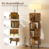 TVU 4Tire Rotating Bookshelf with Light, 360 Degree Spinning Book Shelf Tower, 4-Tier Circular Bookcase for Small Spaces, Fits Any Corner, for Study、Living Room、Bedroom、Office, Flame Finish TVU