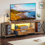 DSAFGGY LED TV Stand with Fabric Drawers, Entertainment Center for 65 70 75 Inches Television Stands with Storage Shelves for Living Room, Bedroom, TV Console Table 63" Rustic Brown DSAFGGY