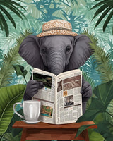 Funny Bathroom Paint By Bumbers for Adults Elephant Read Newspaper DIY Paint by Numbers Acrylic Paint Canvas Kitchen Decor Green Leaves Painting Kits Elephant on Toilet Art 20x16 Inch （Without Frame ） Tucocoo