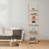 Bloddream Ellwood 6-Tier Natural Pine Wood Leaning Shelf - Stylish Storage & Display Solution Bloddream