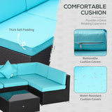 Outsunny 7-Piece Patio Furniture Sets Outdoor Wicker Conversation Sets All Weather PE Rattan Sectional Sofa Set with Cushions & Tempered Glass Desktop, Turquoise Outsunny