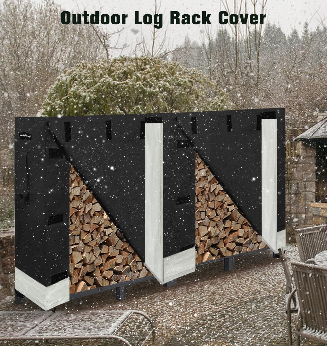 Artibear Firewood Rack Cover for 8FT Wood Rack, Indoor Outdoor Weatherproof Log Holder Rack Cover, Black (Frame not Include) Artibear