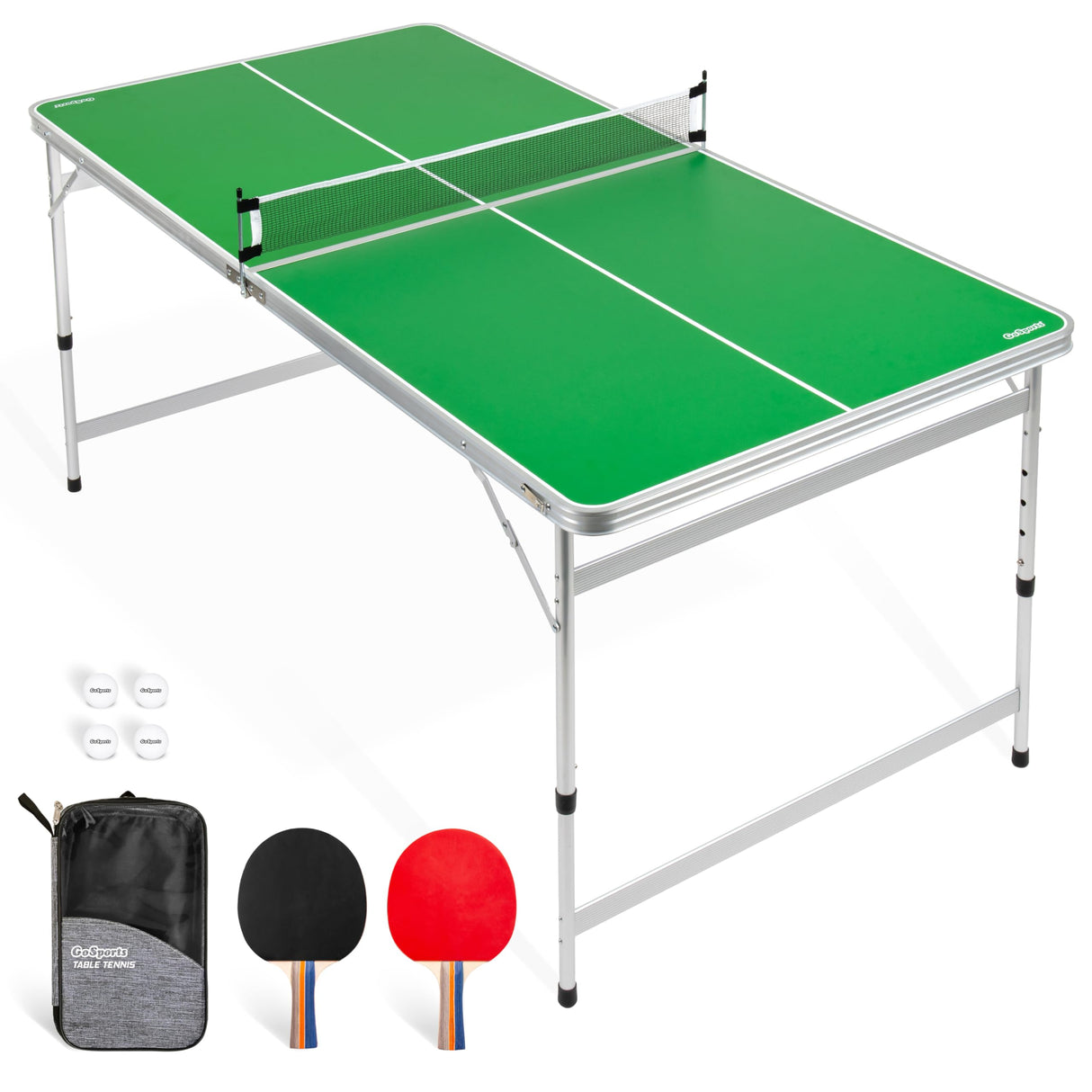 GoSports 6 x 3 ft Mid-Size Table Tennis Table Set with Adjustable Height - Green GoSports