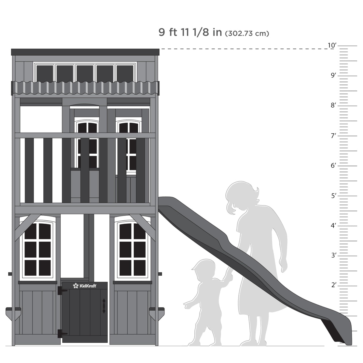 KidKraft Cliffbrook Wooden Outdoor Two-Story Playhouse with Slide KidKraft