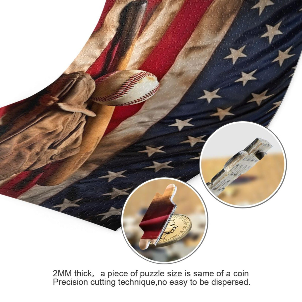 YEGAME 1000 Pieces Baseball American Flag Jigsaw Puzzle for Kids, Teens, Adults & Families, Large Format Jigsaw Puzzle Fun Intellectual Decompressing Educational Games YEGAME