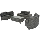 8-pieces Outdoor Patio Half-Moon Sectional Sofa Sets With Rectangular Coffee Table, All Weather PE Rattan Wicker Curved Sofa Set, Water-resistant and UV Protected Conversation Sets (Gray 8-piecesr) XD Designs