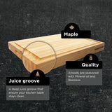 Large Wood Cutting Board from North American Maple - 20x16x1.5 inches - A Reversible Butcher Block that Comes with Juice Groove for Cutting Meat and WoodForChef