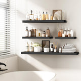 Fun Memories Floating Shelves - 2 Pack 12 Inch Deep Rustic Wooden Wall Shelves - Extra Deeper & Thicker Wall Mounted Storage Shelf for Kitchen, Farmhouse - 16" W x 12" D x 1.5" H - Rustic Black Fun Memories