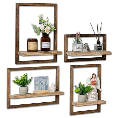 Walasis Wood Wall Shelves for Bedroom Farmhouse - Rustic Floating Shelf Decorative Storage Shelving Wall Mounted Decor with Frame for Living Room Walasis