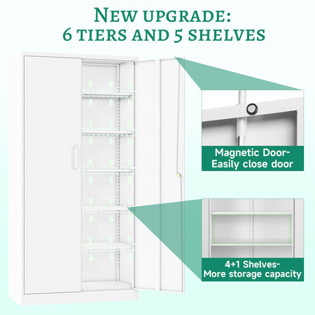 Letaya Metal Storage Cabinets with Lock Door,Steel Locker Garage Cabinets 5 Adjustable Shelves for Home,Office, Warehouse(White) Letaya