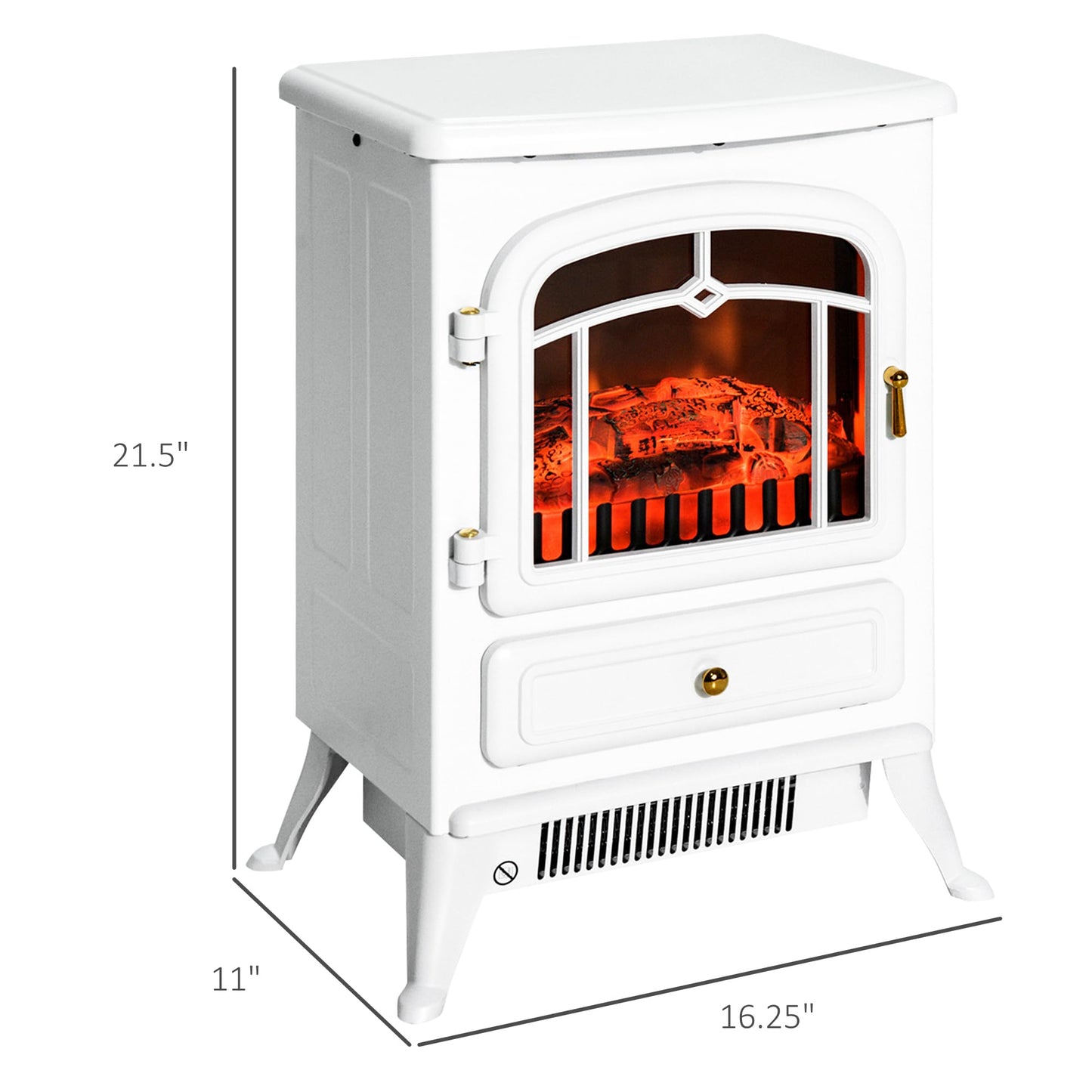 HOMCOM 22" Electric Fireplace Heater, Freestanding Fire Place Stove with Realistic LED Flames and Logs, and Overheating Protection, 750W/1500W, White - WoodArtSupply