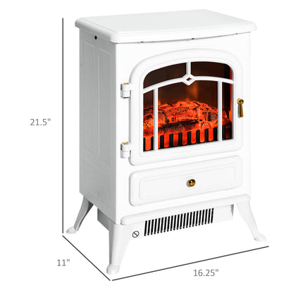 HOMCOM 22" Electric Fireplace Heater, Freestanding Fire Place Stove with Realistic LED Flames and Logs, and Overheating Protection, 750W/1500W, White - WoodArtSupply