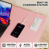 ElectraSpeedy Dresser for Bedroom, 6 Drawer Dresser with 2 Shelves, LED Lights & Charging Station, Modern Chest of Drawers for Bedroom, Entryway, Hallway, Pink ElectraSpeedy