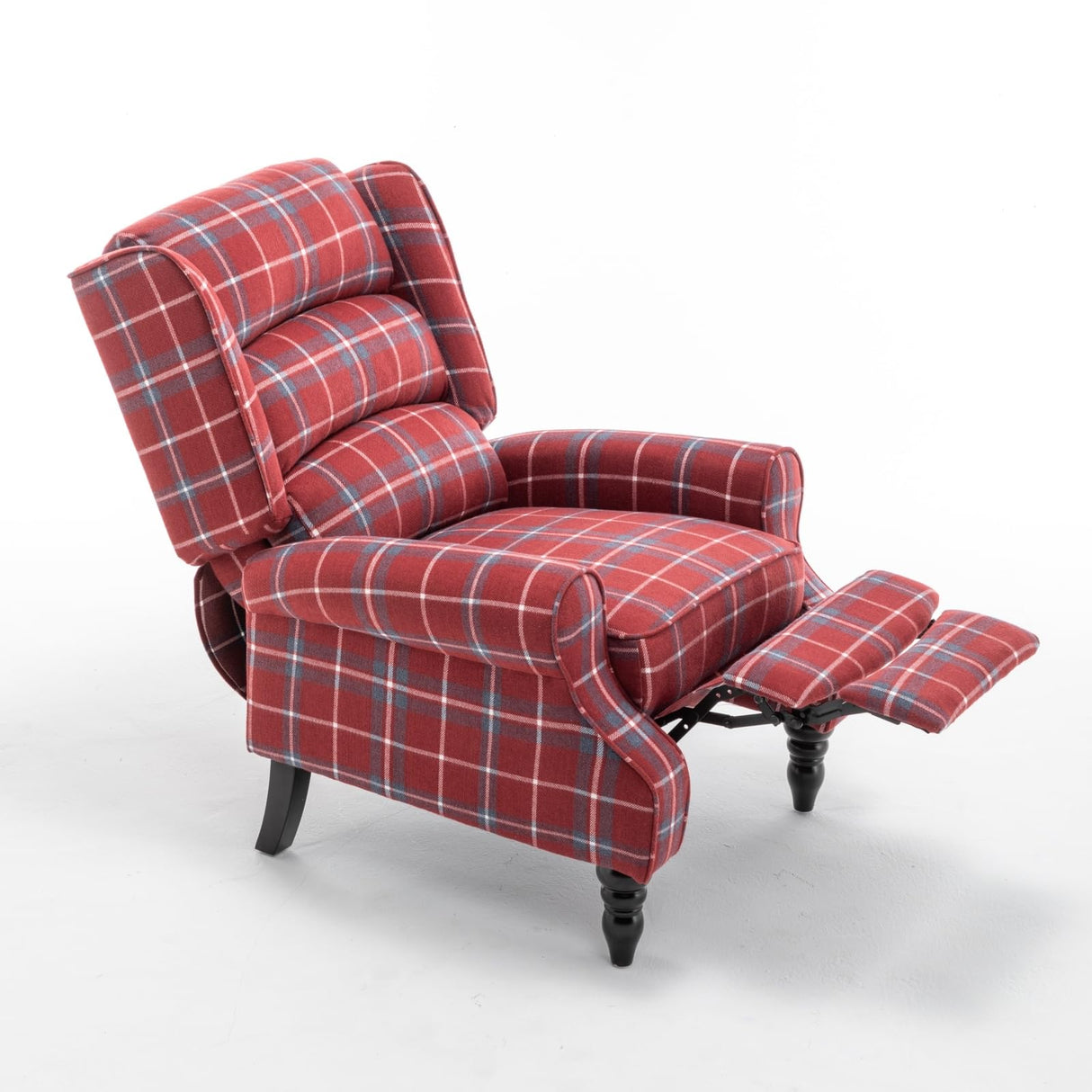 PATIOPTION Upholstered Wingback Recliner Chair, Plaid Recliner Chair Armchair Adjustable Footrest Push Back Reclining Sofa, Mid-Century Modern Lounge Armchair for Living Room, Bedroom, Reading - Red PATIOPTION