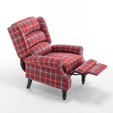 PATIOPTION Upholstered Wingback Recliner Chair, Plaid Recliner Chair Armchair Adjustable Footrest Push Back Reclining Sofa, Mid-Century Modern Lounge Armchair for Living Room, Bedroom, Reading - Red PATIOPTION