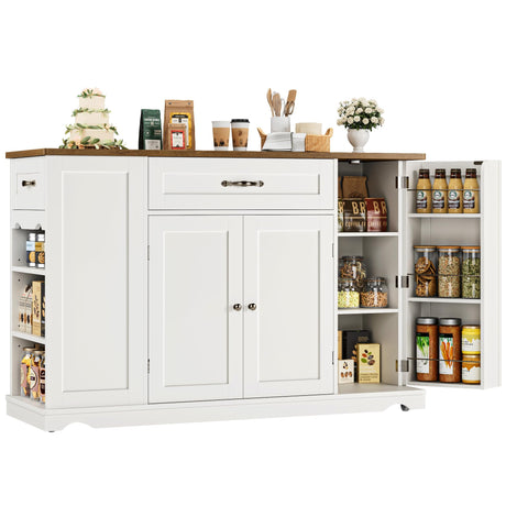 HOSTACK Kitchen Island Cart with Storage, 47'' Kitchen Storage Island on Wheels with 2 Drawers, Rolling Island Table with Adjustable Shelves, Mobile Buffet Sideboard Cabinet for Dining Room, White HOSTACK