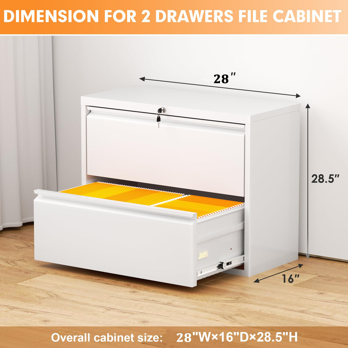 INTERGREAT 2 Drawer Lateral File Cabinet with Lock, 28" W White Lateral Filing Cabinet, Locking Metal Steel Wide File Cabinets for Home Office INTERGREAT