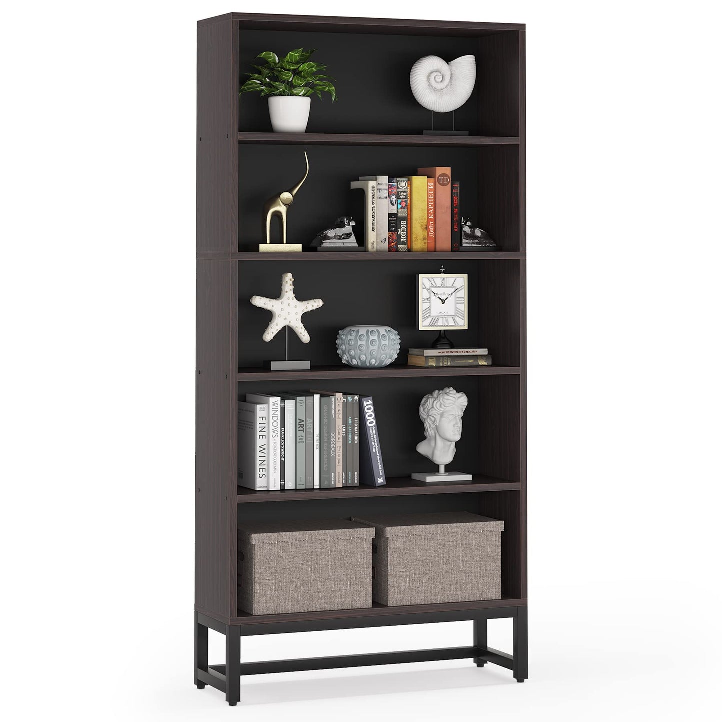 Tribesigns 70.8” Heavy-Duty Tall Bookcase & Organiser with 5-Tier Storage Shelves in Sandalwood - WoodArtSupply