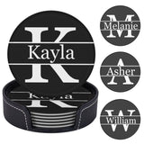 Personalized Coaster, Leather Coaster Set of 6 with Holdr Custom Name Logo Photo, Heat Resistant Waterproof Coasters for Coffee Table Kitchen Bar Housewarming (Round Leather) Xzrkcsa