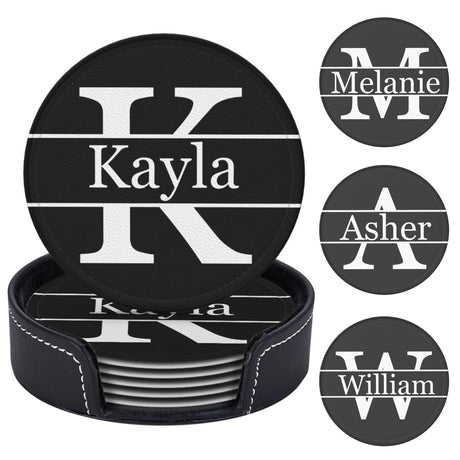 Personalized Coaster, Leather Coaster Set of 6 with Holdr Custom Name Logo Photo, Heat Resistant Waterproof Coasters for Coffee Table Kitchen Bar Housewarming (Round Leather) Xzrkcsa