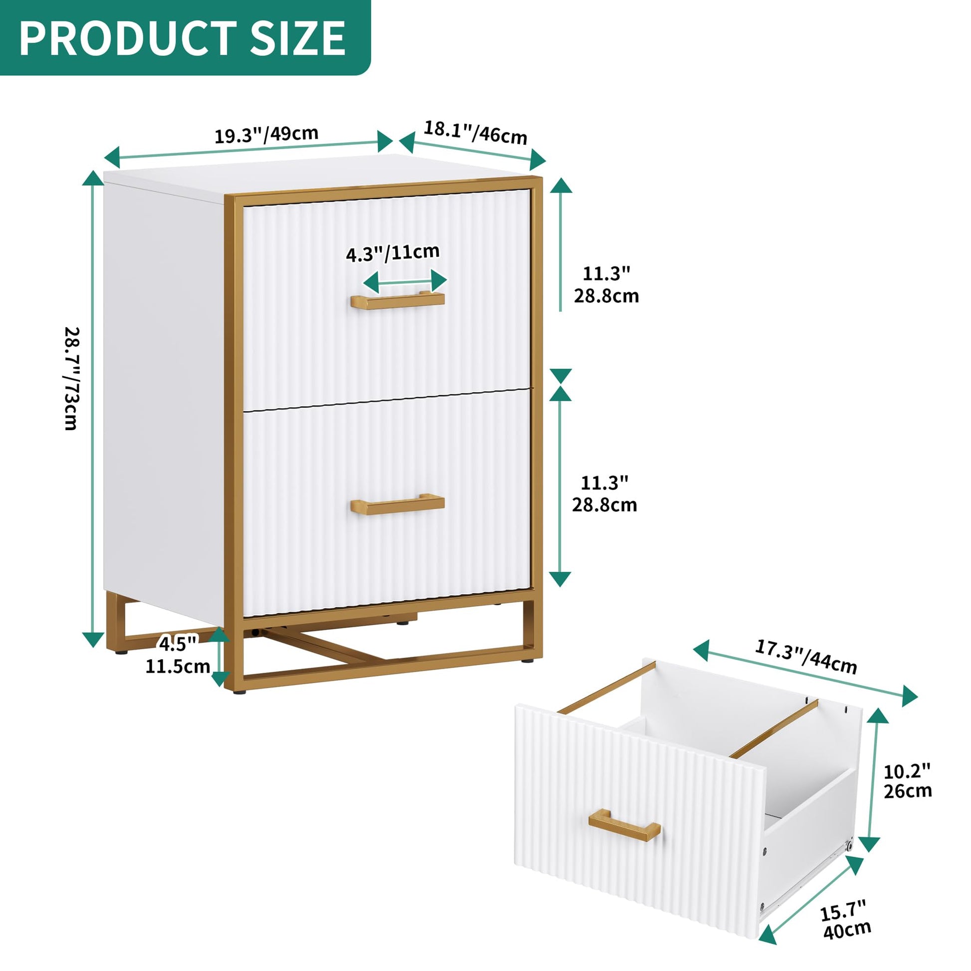 YITAHOME 2 Drawer File Cabinet, Lateral Filing Cabinet for Home Office, White and Gold - WoodArtSupply