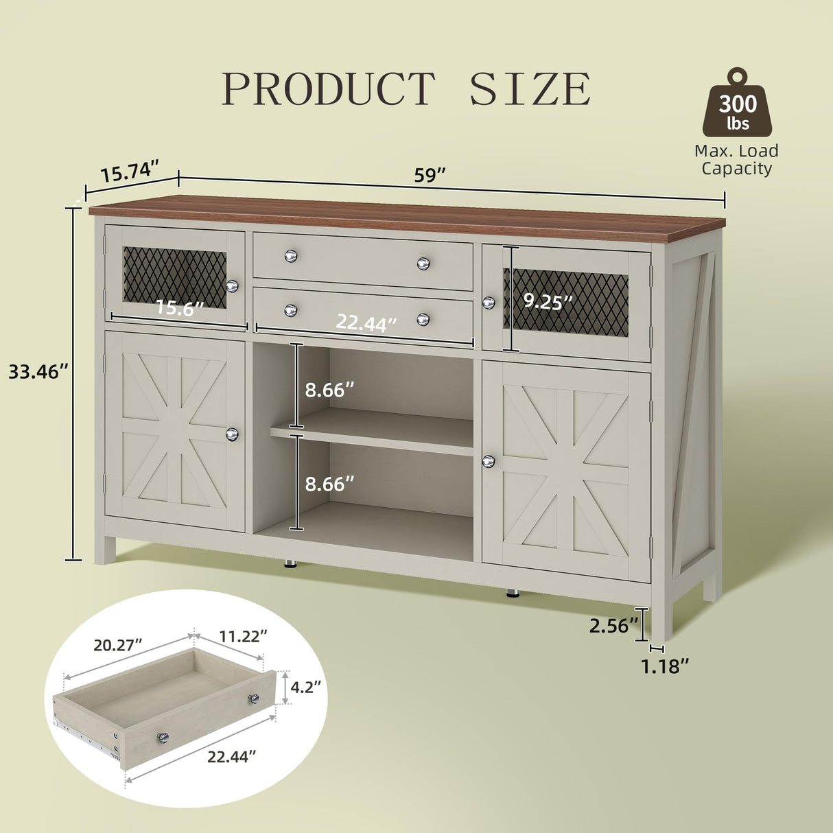 YITAHOME Farmhouse TV Stand for 65/55 Inch Television, Entertainment Center Television Stand with Drawers & Door, 59" Media Console TV Cabinet for Living Room, Antique White YITAHOME