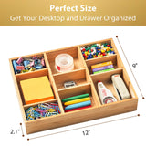 Umilife Desk Drawer Organizer, Bamboo Wood Organizer Tray with Adjustable Compartments, Office Desk Accessories Supplies Organization Storage, 12" x 9" Umilife