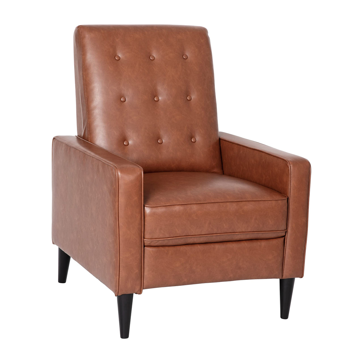 Flash Furniture Erza LeatherSoft Button Tufted Pushback Recliner, Mid-Century Modern Recliner Chair for Residential and Commercial Use, Cognac Brown Flash Furniture