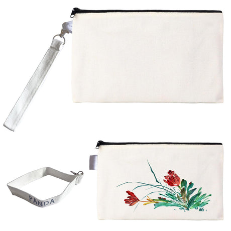 10 Pack Sublimation Blanks Canvas Makeup Bags with Wristband Lanyards, DIY Heat Transfer Cosmetic and Pencil Pouches, Multi-Purpose Travel Toiletry Zipper Bags for Crafting and Personalization HeKimLee