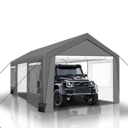 QZEN Carport 12'x20' Portable Garage, Heavy Duty Carport Canopy with Roll-up Ventilated Windows & Side Doors, Car Port for SUV, F150, Car, Truck, Boat（12' x 20'）