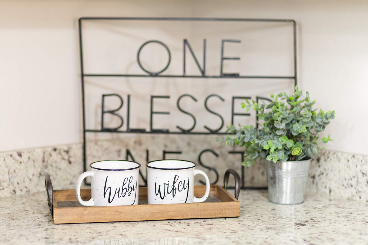 CAM N HONEY Farmhouse Hubby and Wifey Funny Campfire Couples Coffee Mug Set | 14oz Ceramic Mugs | Perfect for Husband and Wife CAM N HONEY