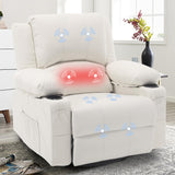 Massage Swivel Rocker Recliner with Lumbar Heat, Overstuffed PU Leather Recliners for Living Room, Modern Single Rocking Chair for Adults, Manual Rocker Recliner with Cup Holders for Bedroom, White Comermax