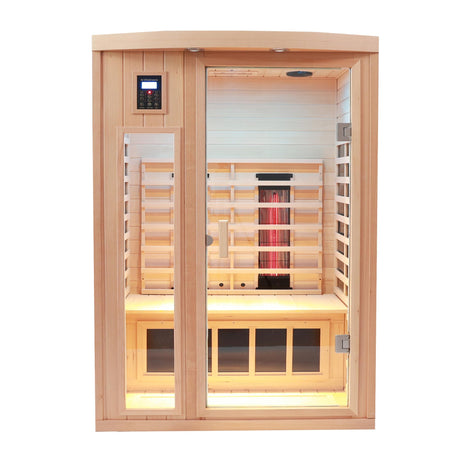KUNSANA Ceramic Infrared Sauna 2 Person Far Infrared Sauna Hemlock Saunas Room for Home 2 in 1 Indoor Sauna with Low EMF Heaters + Ceramic Heating Cubes-Chromotherapy-Bluetooth Speaker KUNSANA